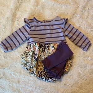 Ruffle Butts Purple Striped and Floral Bodysuit